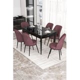 Hanah home trpezarijski set Via, sto na razvlačenje i 6 stolica, ploča u dekoru crnog mermera, puder roze tkanina Jerry | Eponuda.com