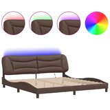  Okvir kreveta s LED svjetlima smeđi 200 x 200 cm umjetna koža | shoptok.hr