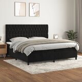 The Living Store Box spring postelja z vzmetnico črna 200x200 cm žamet - Box Spring Postelja, (21438539) Cene