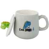 Keramička šalica s dinosaurus plavom bojom, poklopcem i žlicom, 350 ml | shoptok.hr