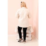 Kesi Włoski Plus Size women's quilted jacket with collar and button light beige | shoptok.hr