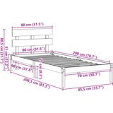 Krevet s okvirom s naslonom bijeli 80x200 cm od masivnog drva borovine | shoptok.hr