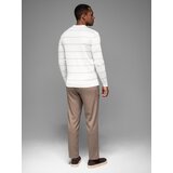 Ombre Men's horizontal striped polo longsleeve with viscose - white and beige | Eponuda.ba