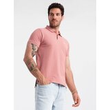 Ombre Men's BASIC single color pique knit polo shirt - dark pink Cene