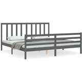 vidaXL Posteljni okvir z vzglavjem siv 200x200 cm trden les | Shoptok.si