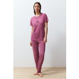 Trendyol Pale Pink Heart Knitted Pajamas Set Cene