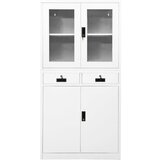 Furnova Pisarniška omara bela 90x40x180 cm jeklo in kaljeno steklo, (21919613) | Shoptok.si