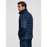Ombre Men's lightweight jacket of combined materials with hood and decorative quilting - black | shoptok.hr