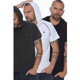 Dewberry TRIPLE SET T8570 HOODED MEN'S T-SHIRT-ANTHRACITE-WHITE-NAVY BLUE