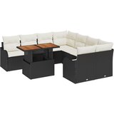 vidaXL 9-dijelni set vrtnog sofe s jastučićima crnog poliratana, 2-sjedalni vrtni sofa sa skladištem i jastučićima od crnog poliratana | shoptok.hr