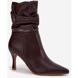 Boto Women's ankle boots on heel with wrinkled shaft zipper chocolate Ulisse | Shoptok.si