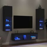  5-dijelni zidni TV elementi s LED svjetlima crni drveni | shoptok.hr
