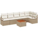 vidaXL 7-delni vrtni sofa set z blazinami Bež Poli ratan Akacija, 2-sedežni vrtni sofa z blazinami Bež Poli ratan Cene