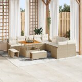 vidaXL 13 Dio Vrtni Sofa Set s Jastučićima Bež Poli Ratan Akacija, 2-Sjedalo Vrtni Sofa s Jastučićima Bež Poli Ratan, 3 Dio Vrtni Set za Blagovanje s Jastučićima Bež Poli Ratan Akacija | shoptok.hr