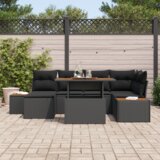 vidaXL 7-delni set vrtnih kavčev s blazinami črn poli ratan | Shoptok.si