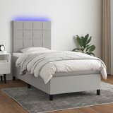 vidaXL Box spring postelja z vzmetnico LED svetlo siva 90x190 cm blago Cene