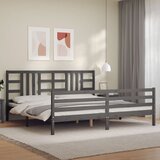vidaXL Posteljni okvir z vzglavjem siv 200x200 cm trden les | Shoptok.si