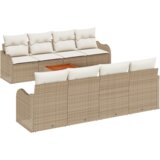 vidaXL 9-delni vrtni kavč set z blazinami bež poli ratan akacija | Shoptok.si