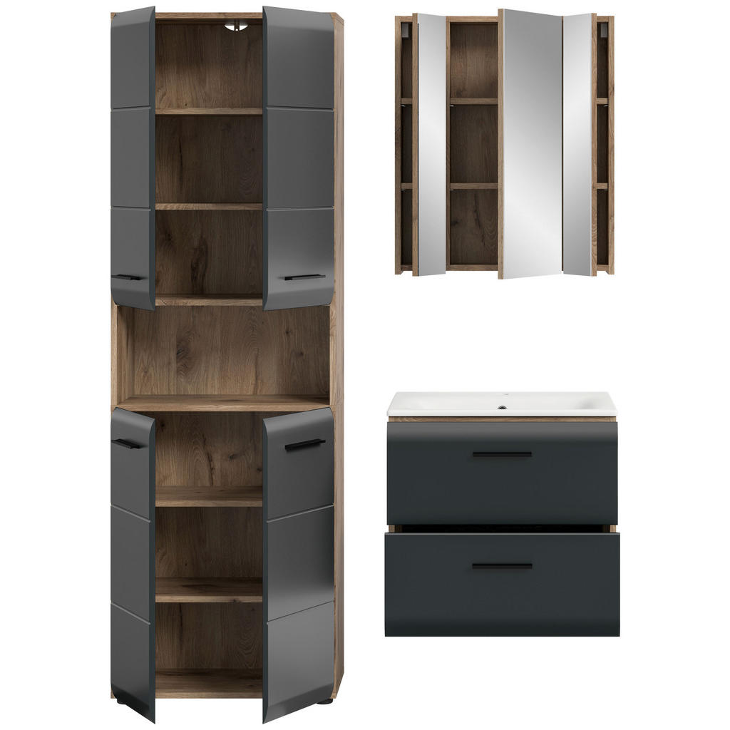 MID.YOU Kopalnica Ice, Črna, Barva Hrasta, 3-Delna | Shoptok.si