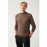 Avva Men's Light Brown Knitwear Sweater Half Turtleneck Front Textured Cotton Regular Fit cene