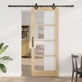 vidaXL Komplet drsnih vrat s kompletom opreme 'ORKDAL'Masivni les in steklo, Notranja vrata s steklom 'ORKDAL'83x211x4 cm Masivni les bor Cene
