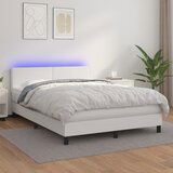 The Living Store Box spring postelja z vzmetnico LED bela 140x200cm umetno usnje - Box Spring Postelja, (21438802) Cene