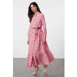 Trendyol Fuchsia Belted Skirt Flounced Floral Patterned Lined Woven Dress | Shoptok.si