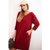 Kesi Włoski Plus Size women's dress with cotton in a simple cut and 3/4 sleeve burgundy Cene