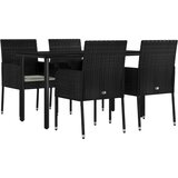  5-dijelni vrtni blagovaonski set s jastucima od poliratana crni Crna Dužina stola 140 cm | shoptok.hr