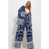 Trend Alaçatı Stili Women's Navy Blue Kimono Jacket And Palazzo Pants Suit