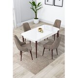 Hanah home trpezarijski set Lia, sto na razvlačenje i 4 stolice, bela ploča, noge boje oraha, kapućino tkanina Babyface | Eponuda.com