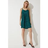  Women's Emerald Green Strappy Pleated Summer Mini Knitted Dress cene