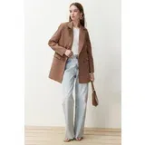 Trendyol Light Brown Double Button Detailed Pocketed Lined Blazer Woven Jacket