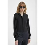 Bruuns Bazaar Svilena srajca črna barva