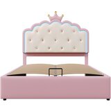 Lumor Postelja s predalom oblazinjena 140x200 cm iz umetnega usnja - z LED in letvenim dnom - roza, (22155866) | Shoptok.si
