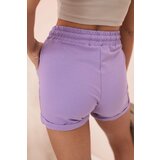Kesi Women's cotton shorts with elastic and tie at the waist purple | shoptok.hr