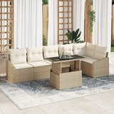 vidaXL set vrtnog namještaja Set od 7 Bež Ratan, Poliester, Pjena | shoptok.hr
