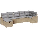 vidaXL 7-dijelni vrtni sofa set s jastučićima bež poli ratan, 2-sjedalni vrtni kauč s pohranom i jastučićima bež poli ratan Cijene