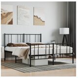  Kovinski posteljni okvir z vzglavjem in vznožjem črn 135x190 cm | Shoptok.si