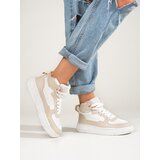 SHELOVET High ankle boots women's sneakers beige & white Cene