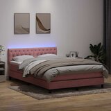 Krevet s oprugama i madracem LED ružičasti 140x210 cm baršunasti | Eponuda.ba