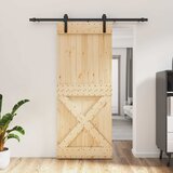  Klizna vrata Prirodna i crna 85 x 210 cm Čvrsta borovina | shoptok.hr