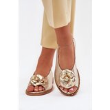 CheBello Leather Flat Sandals With Decoration 4642 Gold | shoptok.hr