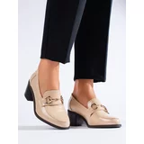 SHELOVET Lacquered beige heeled shoes