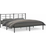 Metalni Kovinski posteljni okvir z vzglavjem črn 200x200 cm