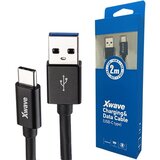 X Wave Kabl USB Tip-C 3.0 muški na Tip-C 3.1 muški 2M,PVC crni | ePonuda.com