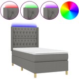 vidaXL Box spring postelja z vzmetnico LED temno siva 90x200 cm blago, (20789267) Cene