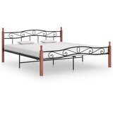 Kovina Posteljni okvir črna kovina in trdna hrastovina 200x200 cm | Shoptok.si