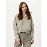 Koton Crop Half Zipper Sweatshirt Stand Collar Faded Effect Cotton Blend