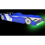  Otroška postelja LED dirkalni avtomobil 90x200 cm modre barve | Shoptok.si